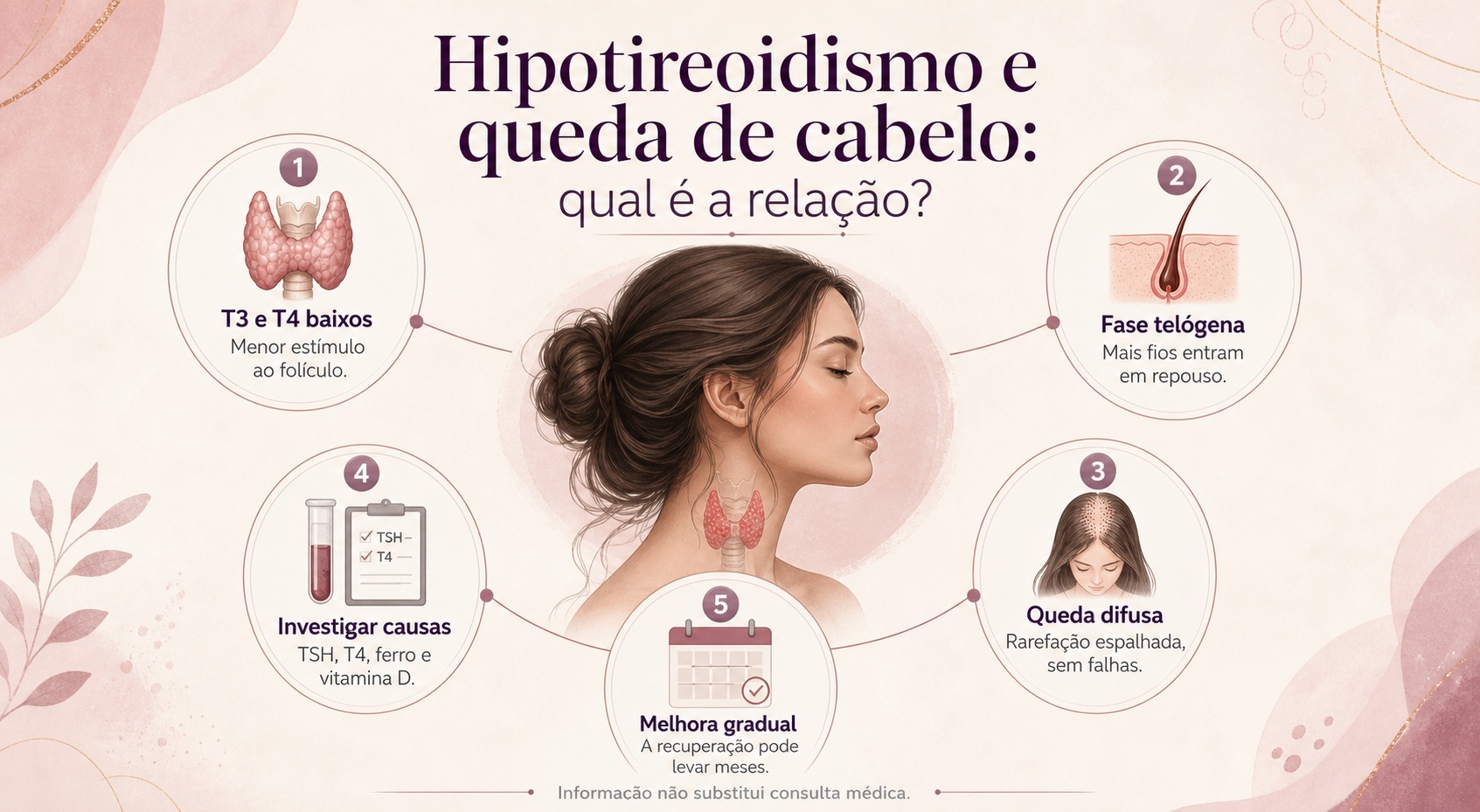 Infográfico sobre hipotireoidismo e queda de cabelo