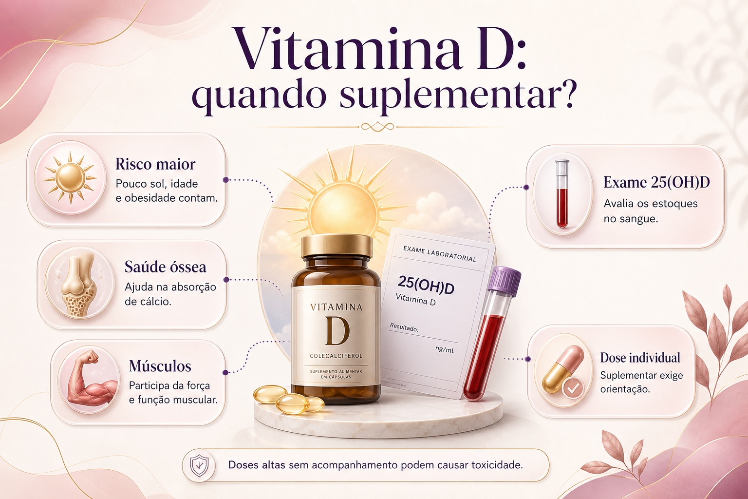 Infográfico sobre vitamina D e suplementação
